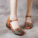 WOIZGIC Women Mother Ladies Female Genuine Leather Sandals Shoes Platform Summer Cool Beach Retro Flowers High Heel Buckle Strap