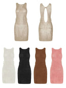 Sexy One Neck Cut Out Circle Decoration Corset Slim Beach Mini Dress Women 2024 Summer Seaside Beachwear Swimwear Cover Up A2796