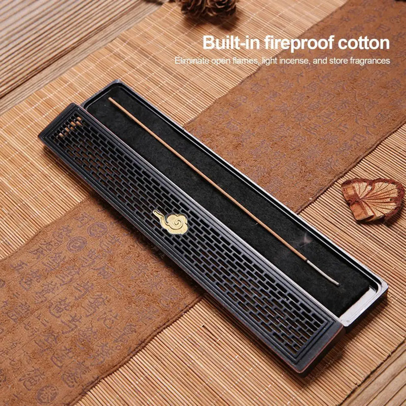 Creative Retro Black Home Office Wooden Incense Holder Incense Burner Traditional Chinese Type Wood Handmade Carving Censer Box