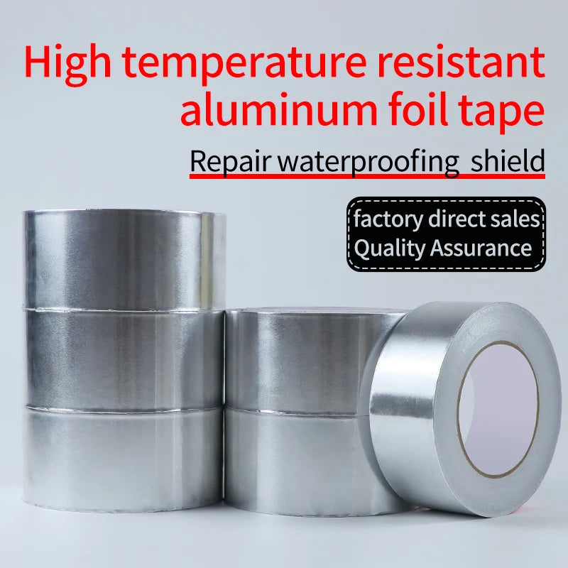 1roll High temperature resistant aluminum foil tape, waterproof and oil-proof, flame-retardant and sun-proof, hand-tearable