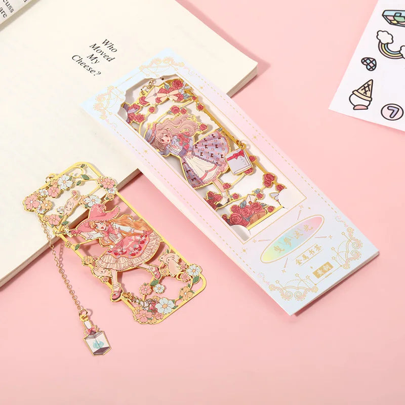 Cartoon Cute Girl Bookmark Copper Metal Hollow Out Process Student Bookmark School Supplies Stationery