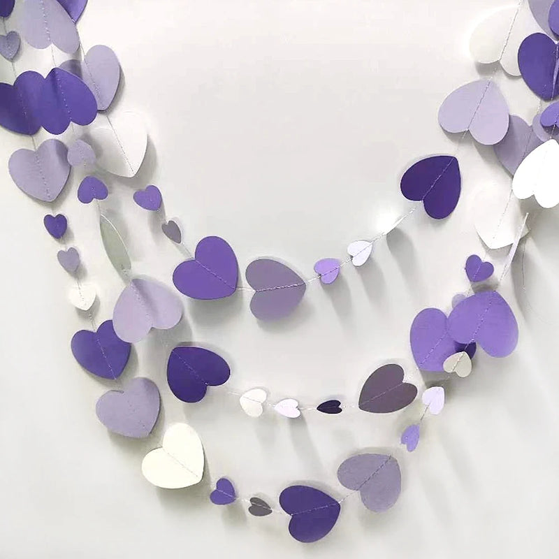 11Ft Lavender Purple White Paper Love Heart Garlands Wall Hanging Banner Decorations For Wedding Sweet Birthday Bridal Shower