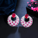 CWWZircons Top Hot Pink Rot Kubischer Zirkonia Stein Damen Runde Große Party Hochzeit Tropfen Ohrringe Luxus Festlicher Schmuck CZ317