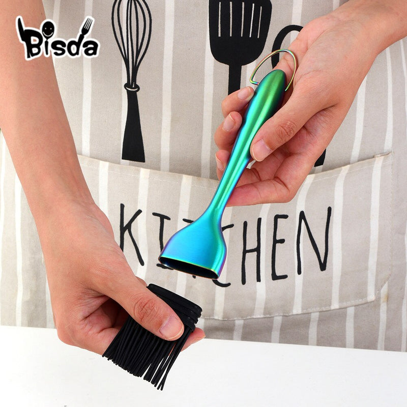 1/2Pc Stainless Steel Oil Brush Silicone Handle BBQ Basting Brush Butter Bake-ware Bread Kitchen Utensils Oil Brush for Grilling