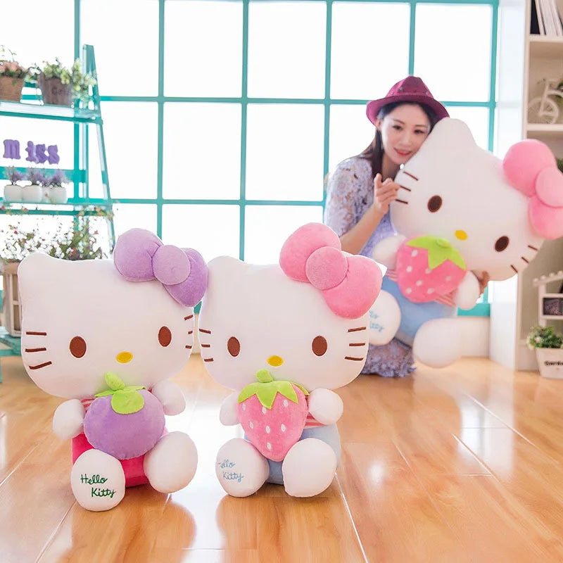 Cute Kawaii Hello Kitty Plush Dolls With Strawberry Cat Stuffed Soft Toys Cushion Sofa Pillow Birthday Gift Room Decor 30-70cm