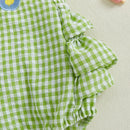 Infant Girl Halter Neck Romper with Cute Golf Cart Embroidery and Ruffle Detail - Sleeveless Newborn Playsuit for Summer Fun