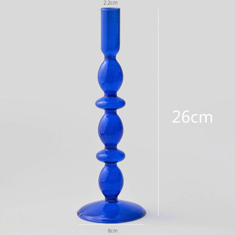 Blue Glass Candle Holder Candlesticks for Wedding Birthday Holiday Home Decoration Morden Decorative Glass