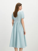 FSLE French Style Square Neck Dress for Women Bow Summer 2025 New Slim Fit Dress Midi-length 25FS12623