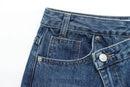 HH Women Trendy Cross Waist Wide Leg Jeans Asymmetrical Button Fly High Waist Baggy Denim Pants For Streetwear Y2K Outfits