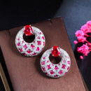 CWWZircons Top Hot Pink Rot Kubischer Zirkonia Stein Damen Runde Große Party Hochzeit Tropfen Ohrringe Luxus Festlicher Schmuck CZ317