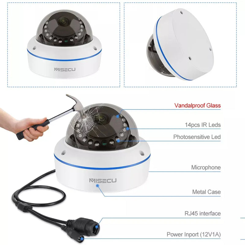 Misecu HD 5MP 4MP H.265 POE IP Camera Home Security Protection 1/2/3/4 PCS Vandalproof Dome Security Home Surveillance Cameras