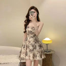Minikleider Damen Vintage Floral Temperament Hohl Sommer Französischer Stil Ästhetische Party Schicke Streetwear Zarte Ärmellos Casual