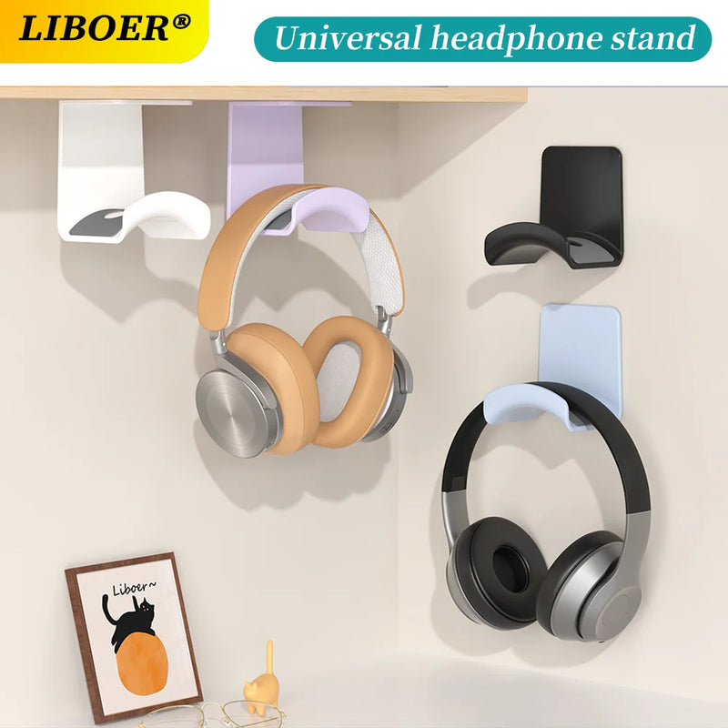 Universal Headphone Stand Adhensive Plastic Wall Mount Hanger Under Desk Headset Rack Holder Support for Gaming Earphone Bracket