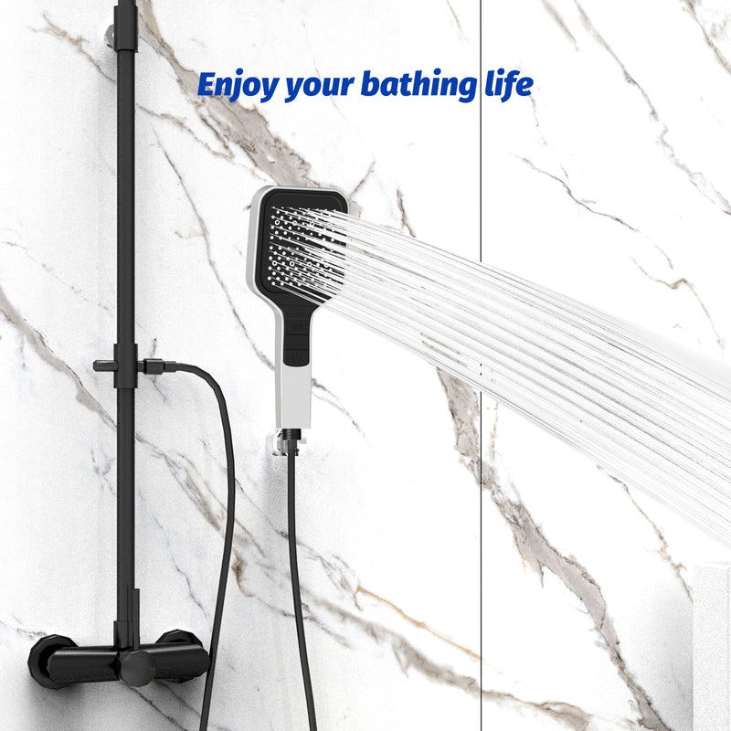 New Black Shower Head 2023 Rainfall High Pressure Water Saving 7 Modes Adjustable One Key Stop Button for Bathroom Accessary