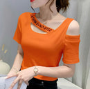 Tops Woman Short Sleeve Coquette Clothes Slim Off Shoulder Sexy T Shirt for Women Summer Outfit Plain Elegant Cheap Women's Tee