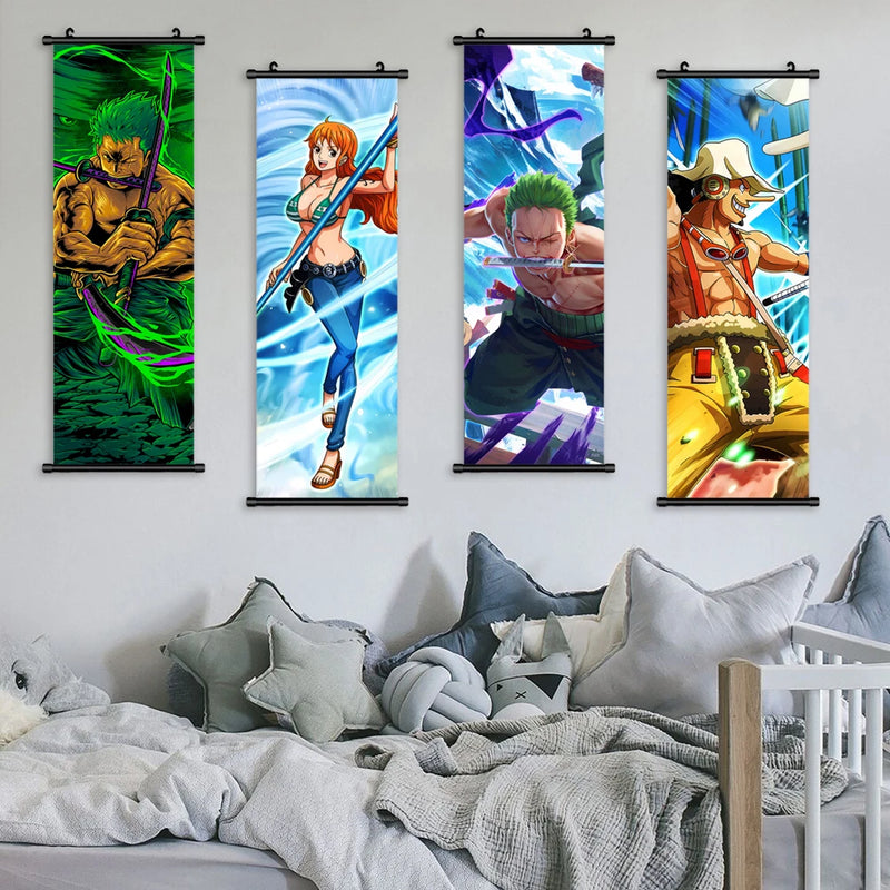 Japanese Anime Canvas Wall Art ONE PIECE Painting Hanging Scrolls Cartoon Modular Picture Poster for Home Decor