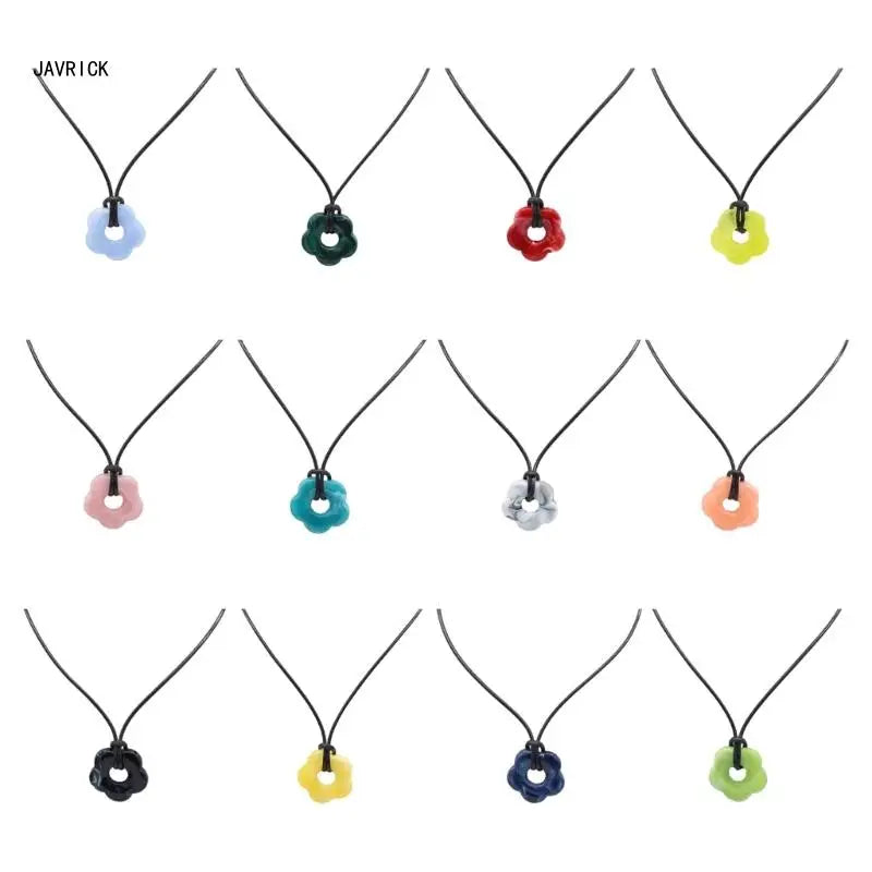 Acrylic Flower Pendant Charm Necklace Wax Line Neckchain Fashion Choker Chain Statement Piece Women Jewelry Gift