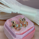 SYOUJYO Fashion Retro Cute Kitten Earrings For Women 585 Rose Golden Natural Zircon Micro Wax Inlaid Daily Party Fine Jewelry