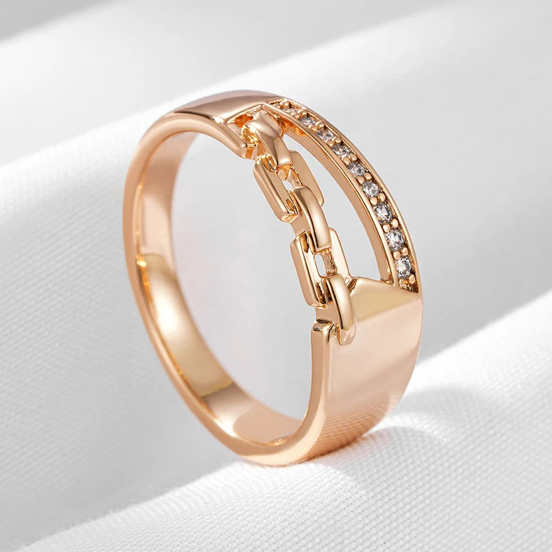 Kinel Unique 585 Rose Gold Color Cross Big Rings for Women Fashion Sparkling Natural Zircon Modern Wedding Party Daily Jewelry