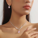 New Luxury Brand Fashion Green Water Drop Crystal Necklace Earring Set for Women Exquisite Wedding Bride Zircon Jewelry Set Gift