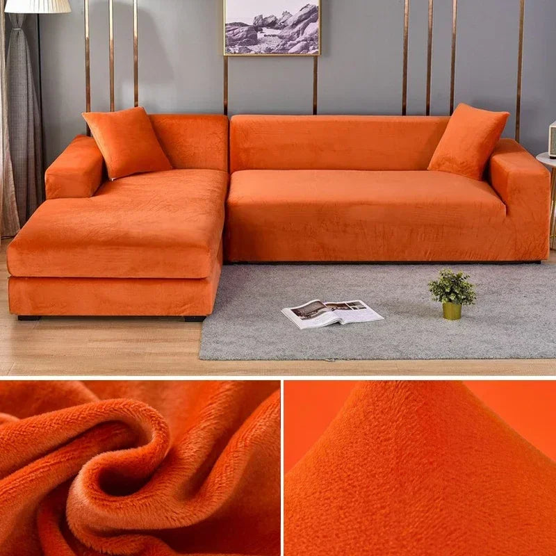 Velvet Sofa Cover Thick Elastic 1/2/3/4 Seater Sofa Cover for Living Room Velvet Plush L Shaped Corner Sofa  Couch Cover