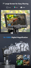 7inch Digital Microscope 1200X Magnification for Coin PCB Circuit Repair 16MP HD Soldering Microscope with Lights, PC View