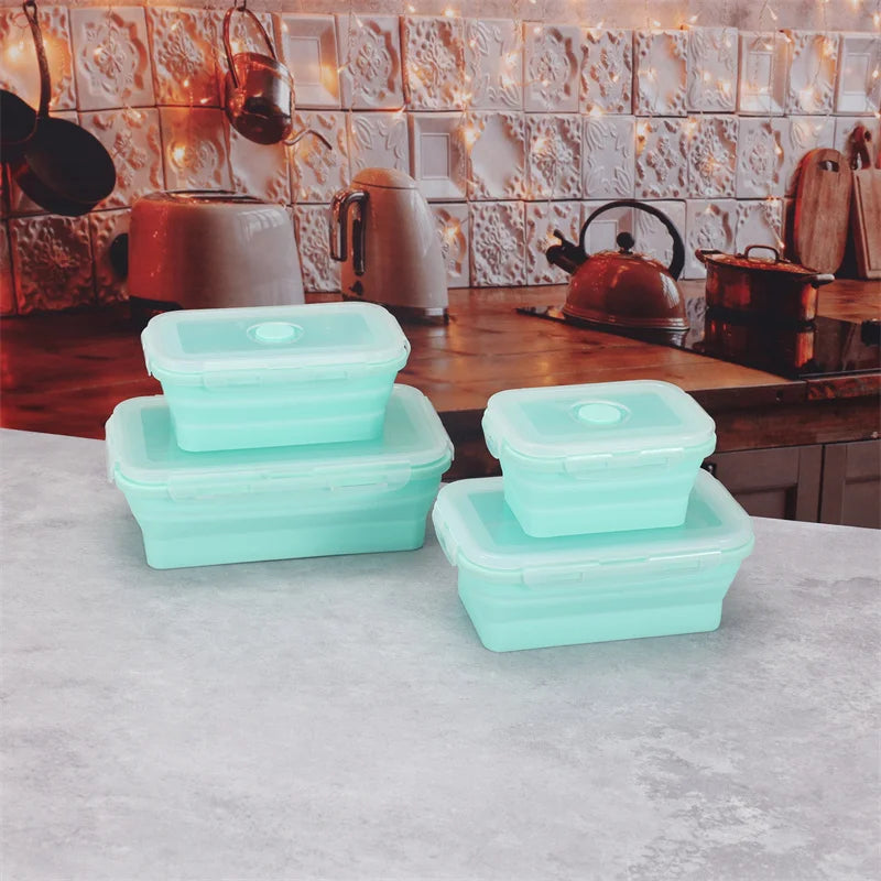 Silicone Folding Bento Box 4 Size Collapsible Portable Lunch Box for Food Dinnerware Food Container Bowl Lunchbox Tableware