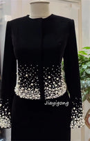 Customized Fashion Jersey Pleat Pearl Straight Scoop Neck Long Luxury Party Dresses Prom Matching Intricate