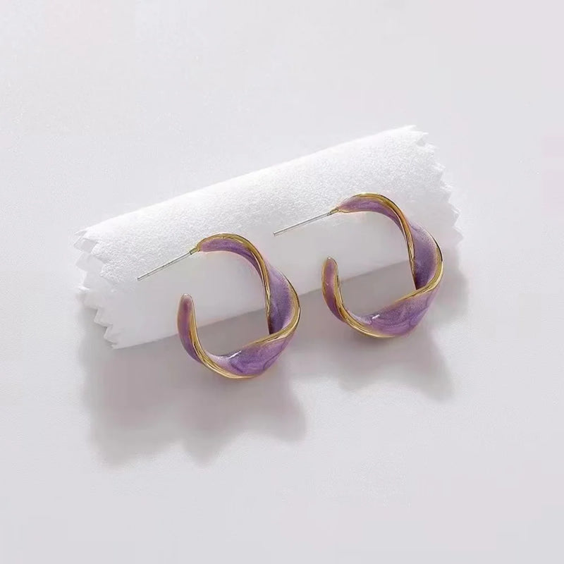 Lavender Purple Earrings for Woman Metal Golden Twisted Art Line Purple Stud Earrings Gift Jewelry 2024 New Fashion Wholesale