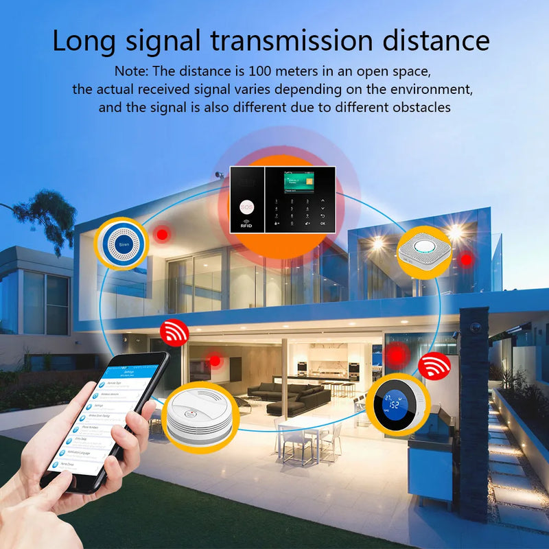 GauTone Tuya Smart Home Gsm Wifi Alarm System Home Security Smart Life App Control work with ALexa Motion Detector Door Sensor