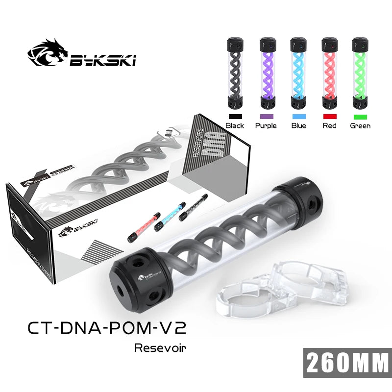 Bykski CT-DNA-POM-V2 T-virus DNA Cylindrical Tank Black POM Reservoir PC Water Cooling Water Tank RGB 12V/5V 190/260mm