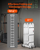 SucceBuy Multi-Purpose Folding Ladder 7-in-1 Tall Step Ladder A Frame Adjustable Telescoping for Household Outdoor Work