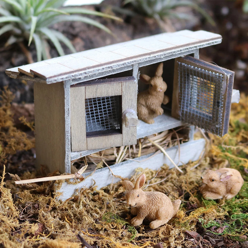 Fairy Garden Miniature Animals Items Forest Farm Garden Resin Figurines Rabbit Chicken Hutch Mini Garden Decoration Accessories