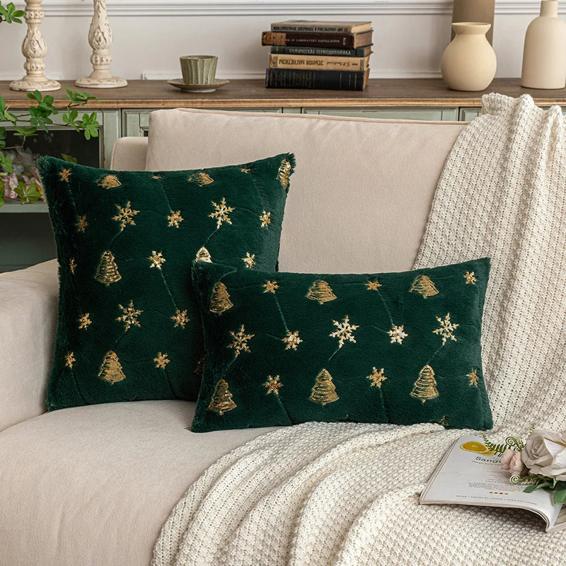 1pc Plush Fur Sequins Christmas Cushion Cover Snowflake 45x45 50x50 Decorative XMAS Sofa Pillow Cover for Livingroom Pillowcase