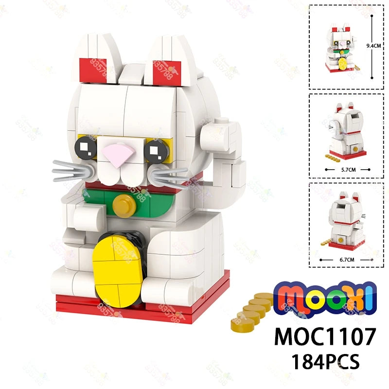 184PCS Creative Series Decoration MOC Building Blocks DIY Fortune Cat Lucky Mascots Models Bricks Assemble Toys For Kids MOC1107