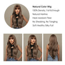 HAIRCUBE Braun Gemischte Blonde Synthetische Perücken mit Pony Lange Natürliche Gewellte Haarperücke für Frauen Täglicher Cosplay-Gebrauch Hitzebeständig