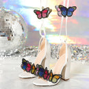 Liyke 2026 Neuheiten Zehenfreie weiße Sandalen für Damen Handbestickte Schmetterlings-Schnür-High-Heels Partykleid Pumps