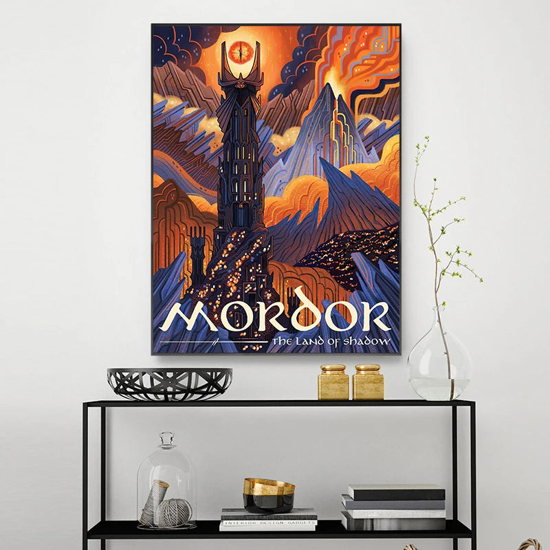 Abstract Ring Art Retro Travel Poster Canvas Painting Vintage Film Mordor Castle Lord Magic Wall Kid Bed Room Home Decor Picture