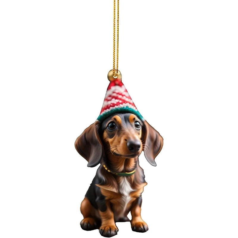 Funny Dog Christmas Tree Ornament Christmas Dog Car Hanger Pendants Christmas Decoration Acrylic Craft Dog Home Decor Xmas Party