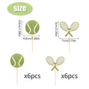 12pcs Tennis,Tennis Rackets Cupcake Topper,Tennis Themed Birthday Party Cake Decorations