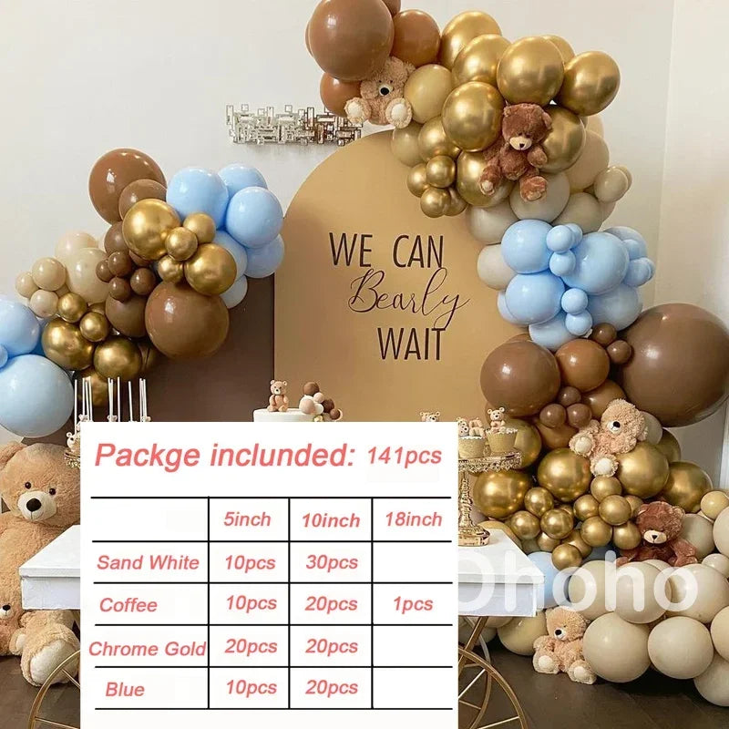 Beige Blue Balloons Garland Arch Kit Kids Boy One 1st Birthday Balloon Set Baby Shower Decoration Baptism Party Wedding