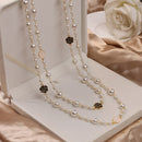 Luxury Camellia Multilayer Long Pearl Necklace Brand Design Rose Flower Sweater Chain Necklace for Woman