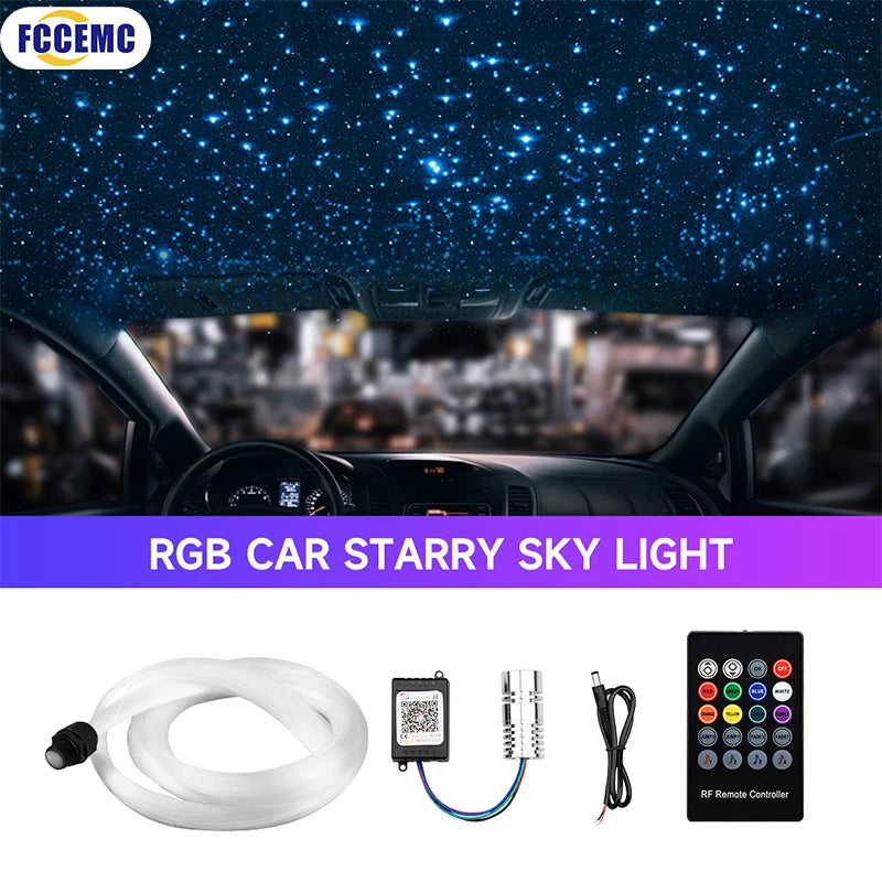 6W 3M Twinkle Starry Sky Car Star Ceiling Light Fiber Optic Light Star Roof Interior Atmosphere Light Auto Decor Lamp APP Remote