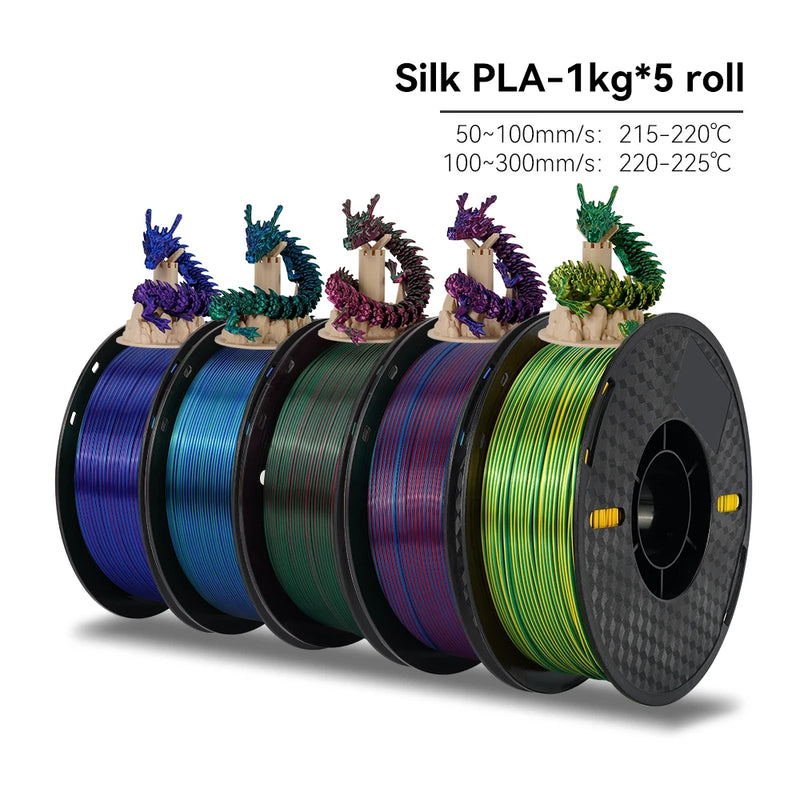 KEEPANG PLA/HS-PLA/PETG/Silk PLA 3D Printer Filament 1.75mm Mix Color 5Rolls High Speed PLA Printinng Material for Bambu Lab
