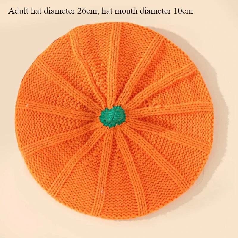 Pumpkin Beret Hat 2025 Halloween Thanksgiving Autumn and Winter Parent-Child Knitted Hat Warm Belle Hat Christmas Party Hats