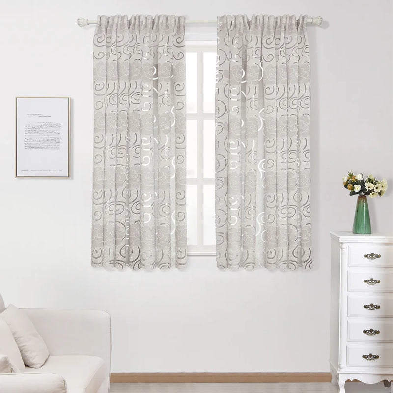 LEEJOOM Floral Flower European Style Jacquard Tulle Curtains for Living Room Bedroom Balcony Door Curtain Panel