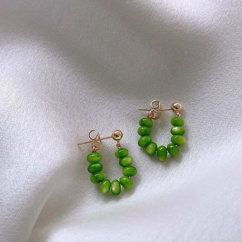 2022 New Arrival Simple Green Geometric Bohemian Dangle Earrings For Women Fashion Cat's Eye Stone Jewelry Girl Gifts