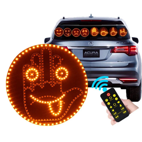 1 Stück Ausdruck Spaß Geste LED-Auto-Heckscheiben-Display-Schild, runde Leucht-Emoticon-Nachrichtentafel mit Fernbedienungs-Autobeleuchtung