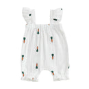 Toddler Boys Easter Outfits Bunny Print Short Sleeve Rompers Summer Clothes Jumpsuits with Carrot Applique