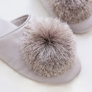 Haus Elegante Quaste Haarkugel Damen Hausschuhe Bequeme Stoff Schicke Damen Flache Schuhe Frühling Luxus Champagner Damen Pantoletten